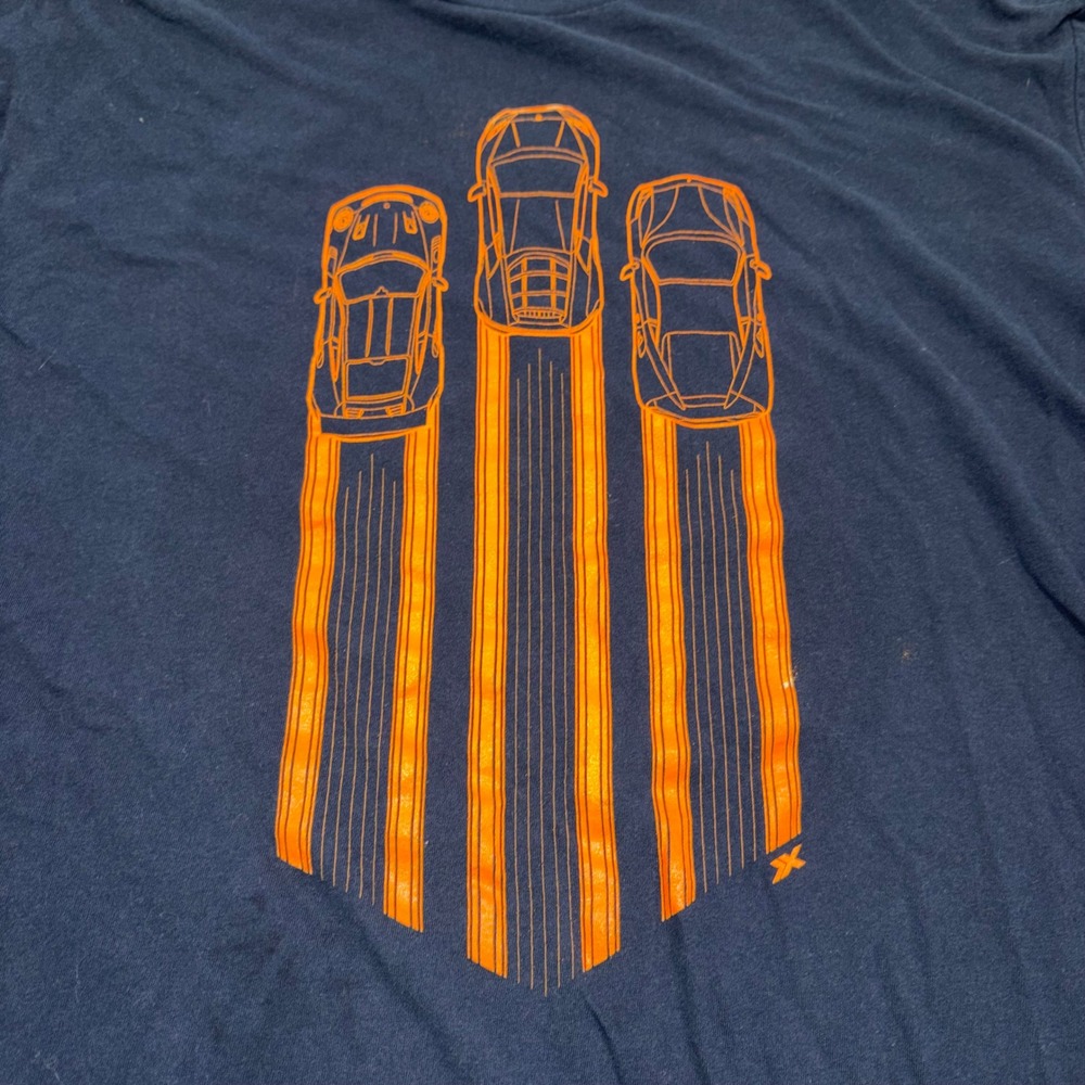Graphic Sports Car Racing Stripe T-Shirt Mens 2XL Navy Blue District - Picture 1 of 7